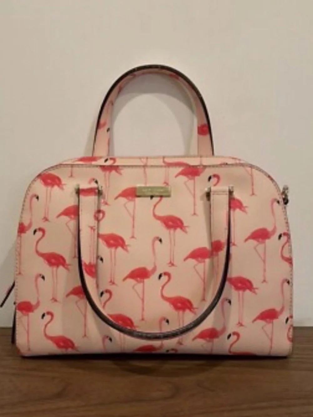 Kate Spade very excellent condition Flamingo Print Dome Satchel Handbag - Pink